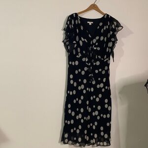Dress Barn Black and White Polka Dot Midi Dress